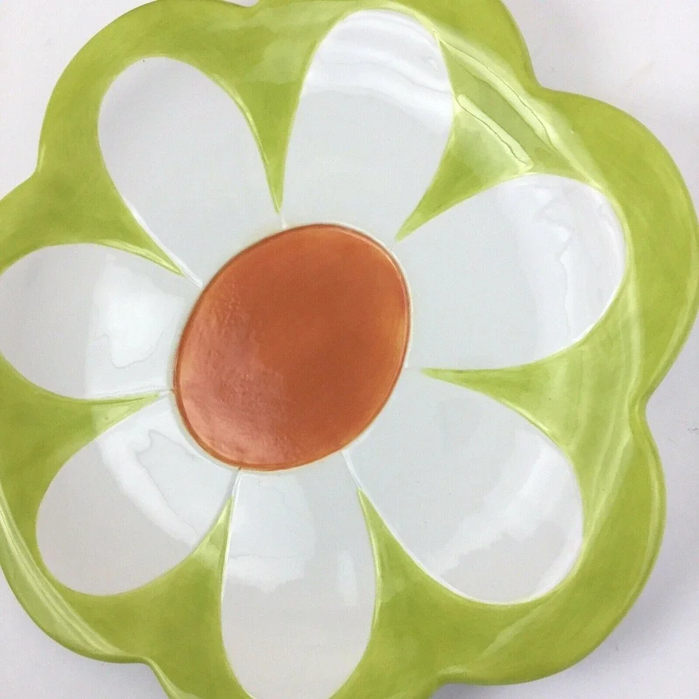 Department 56 Just Ducky II Daisy Flower Plate Green White Orange NWT 2002 Vtg